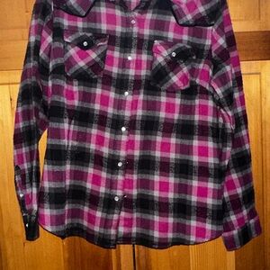 Women's Plaid Button Down Shirt - Pink and Black